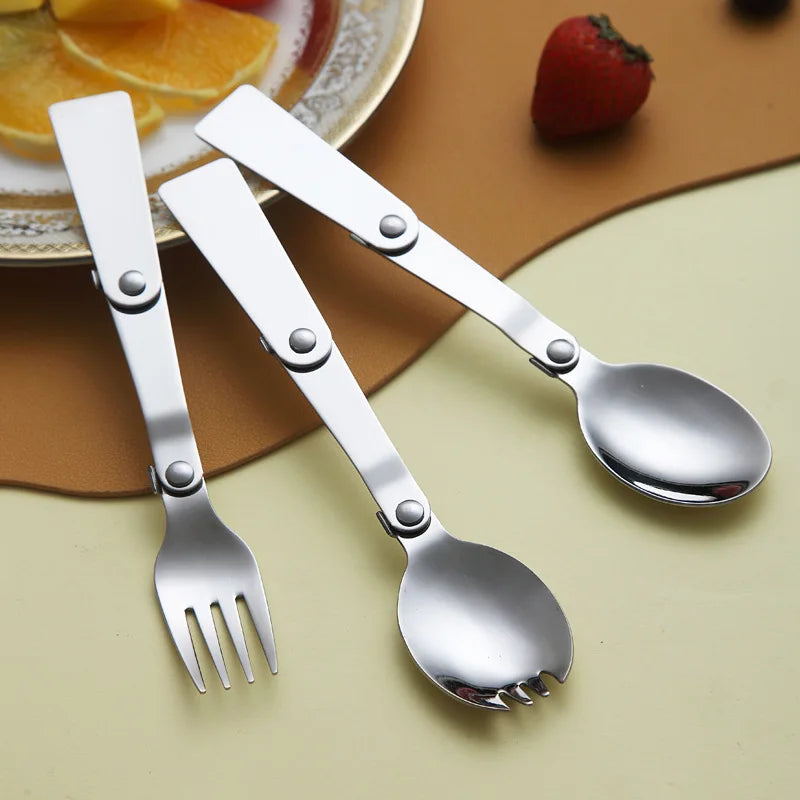 SUS 304 Portable Travel Camping Folding Picnic Knife Fork Spoon Stainless Steel Travel Cutlery Set