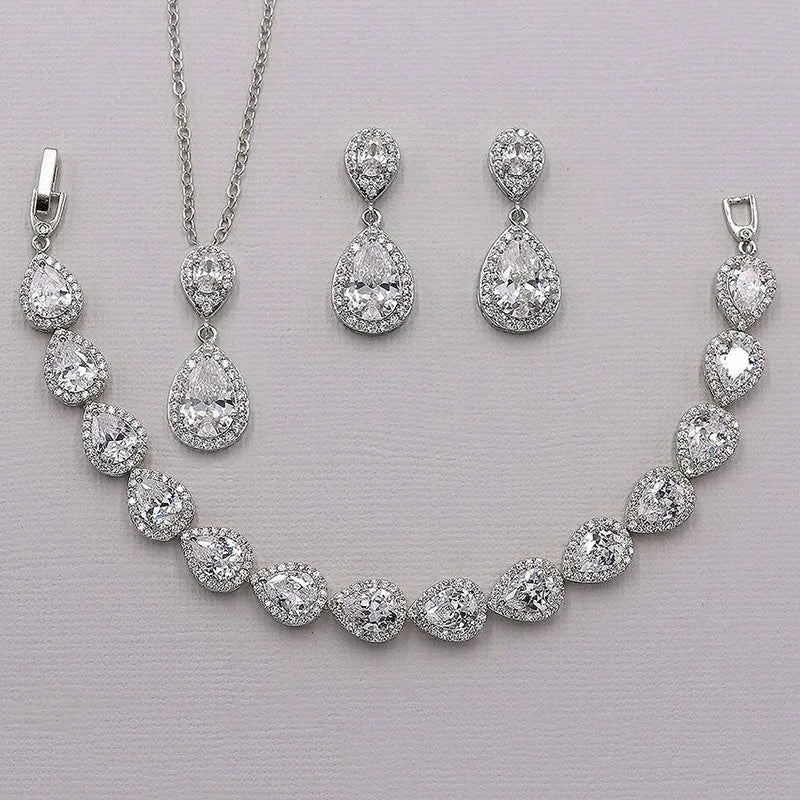 Copper Inlaid Zircon Earrings Bracelet Necklace Three Piece Set Fine Fashion Bridal Jewelry Set for Women Wedding Day