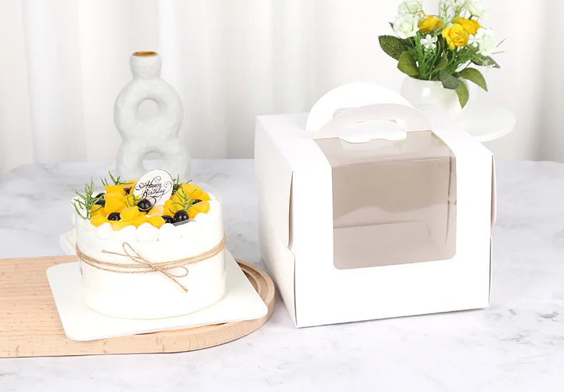 Korean  3 Inch 4 Inch 6 Inch 8 Inch With Handle Mousse Bento Tall Cake Box Ins Window for Birthday Cake Packaging Box