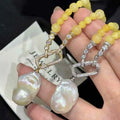 Natural Rice Yellow Jade Long Necklace 4+6mm Beaded Sweater Chain and Freshwater Baroque Pearl Trendy Style for Wedding Gifts