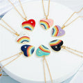 Y2K Sweet Rainbow Enamel Love Heart Pendant Necklace Cute Gold Plated Rhinestone Heart Shaped Choker with Trendy Link Chain