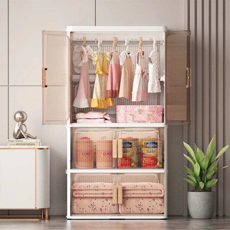 Wholesale 3Layers Plastic Wardrobe Cabinet Locker Combination Clothing Box Folding Storage Box Double Layer Double Door Opening