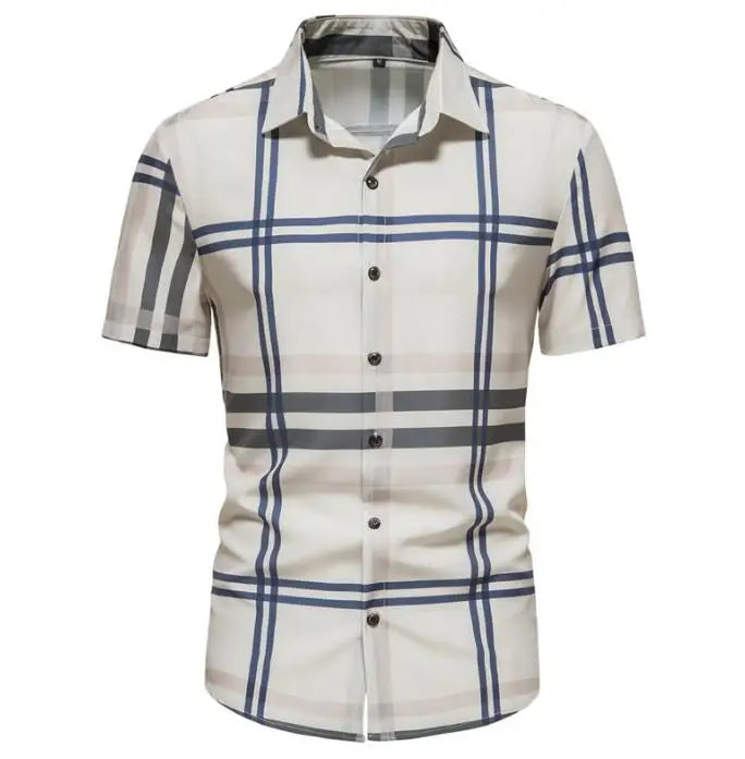 Wholesale Men's Fashion Business Casual Shirt Classic Beach Tops Short Sleeved Plaid Shirt