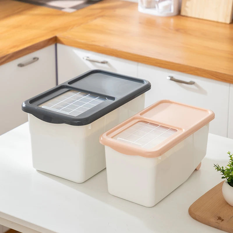 Plastic Containers for Food Kitchen Rice Storage Box with Wheels Injection-Molded Eco-Friendly Durable