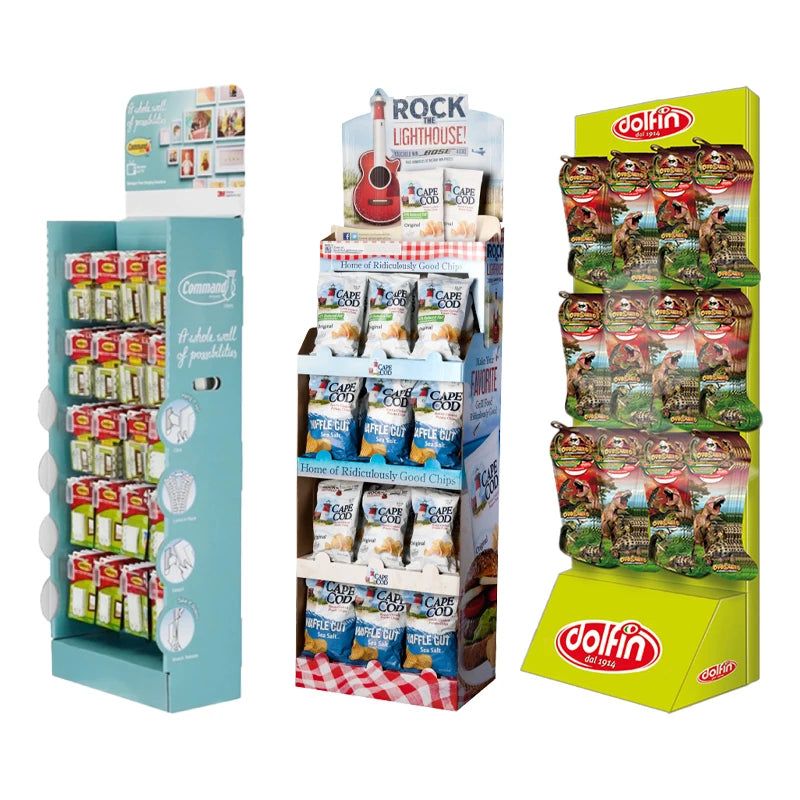 Custom POP Floor Retail Store Product Display Corrugated Cardboard Snacks Food Supermarket Cardboard Display Rack