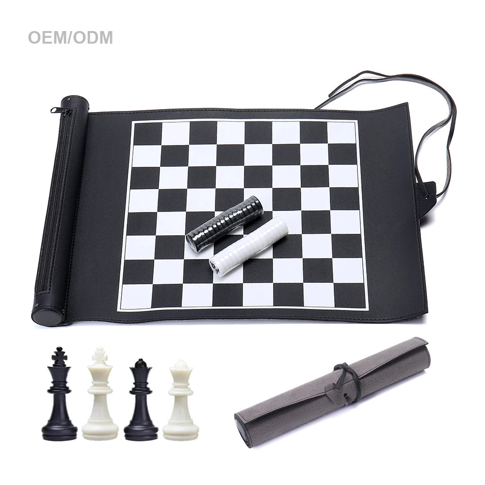 Leather Roll-Up Chess Sets International Chess Outdoor Chess Board Games Sets MegaBDM