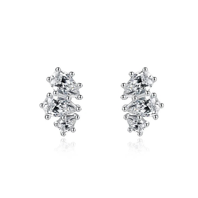New Trendy 925 Sterling Silver Drop-shaped Earrings Women Fashion Simple Diamond Earrings