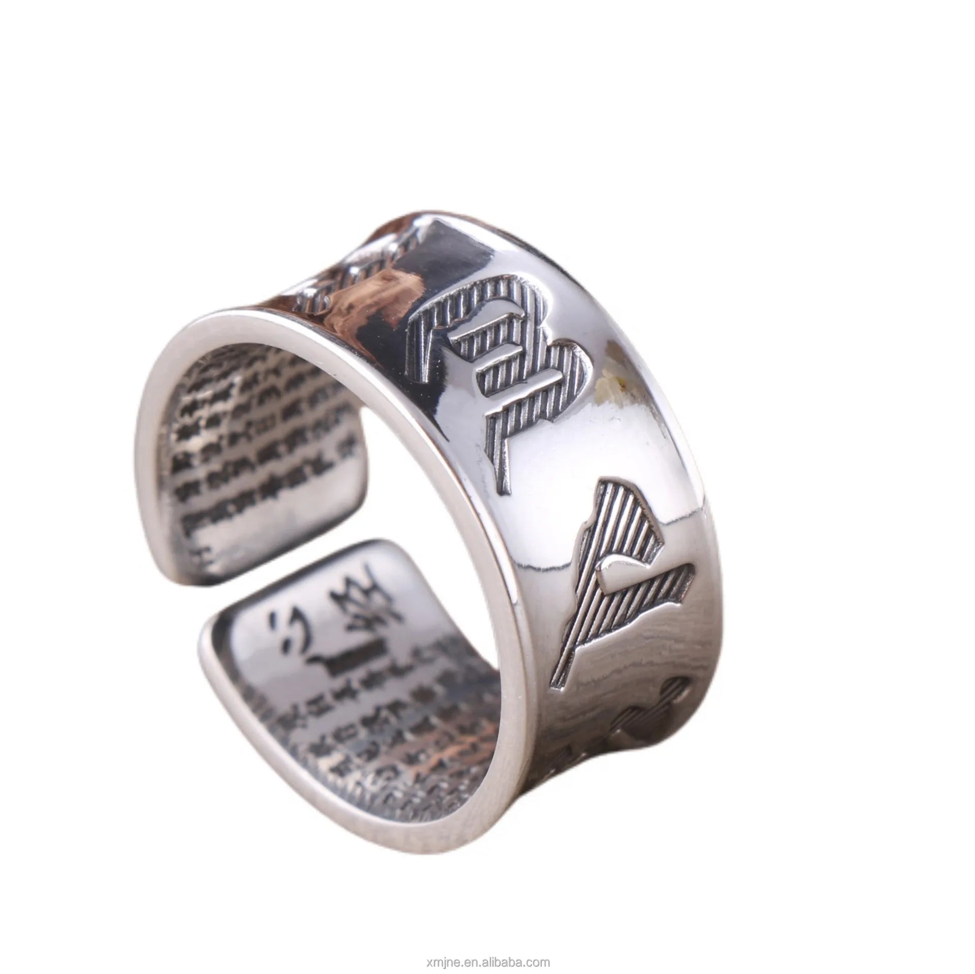 Certified Classic Six Character Truth 999 Sterling Silver Ring Hidden Heart Sutra Full Text Men and Women Lovers Fashion