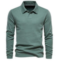Spring and Autumn New Men's Washed Long Sleeved T-shirt Casual Solid Color Lapel Collar Trendy Versatile Polo