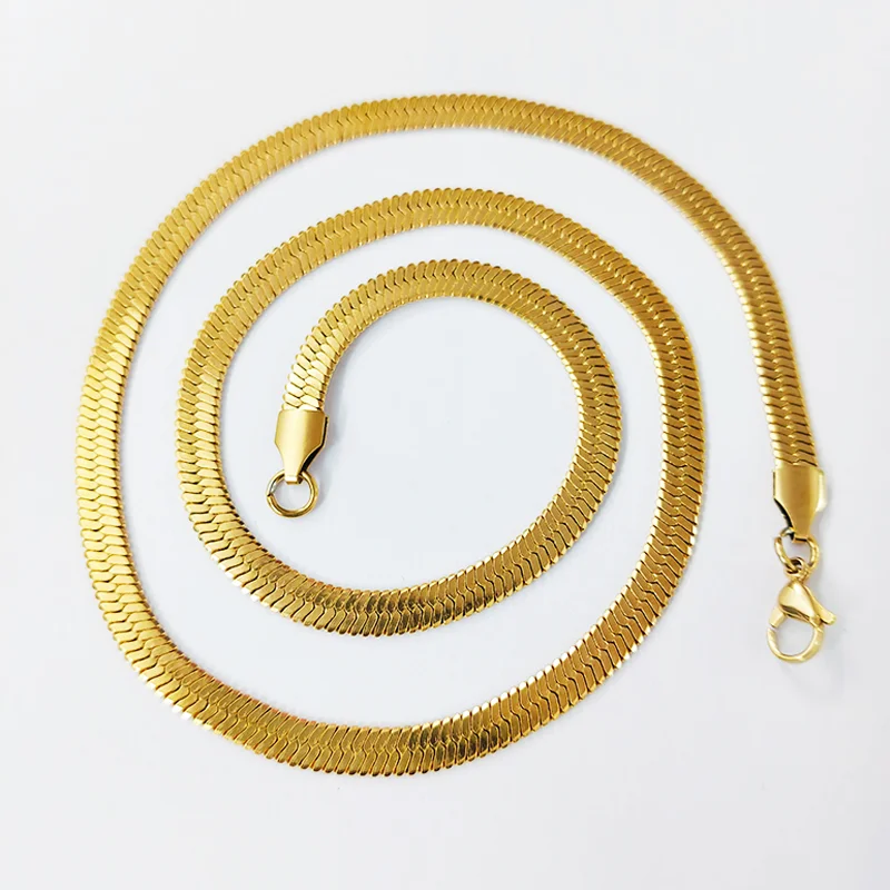 Casual 18K Gold Plated Stainless Steel Blade Chain Necklace Flat Snake Bone Chain Hip Hop Style Necklace for Men Women MSC-0003 MegaBDM
