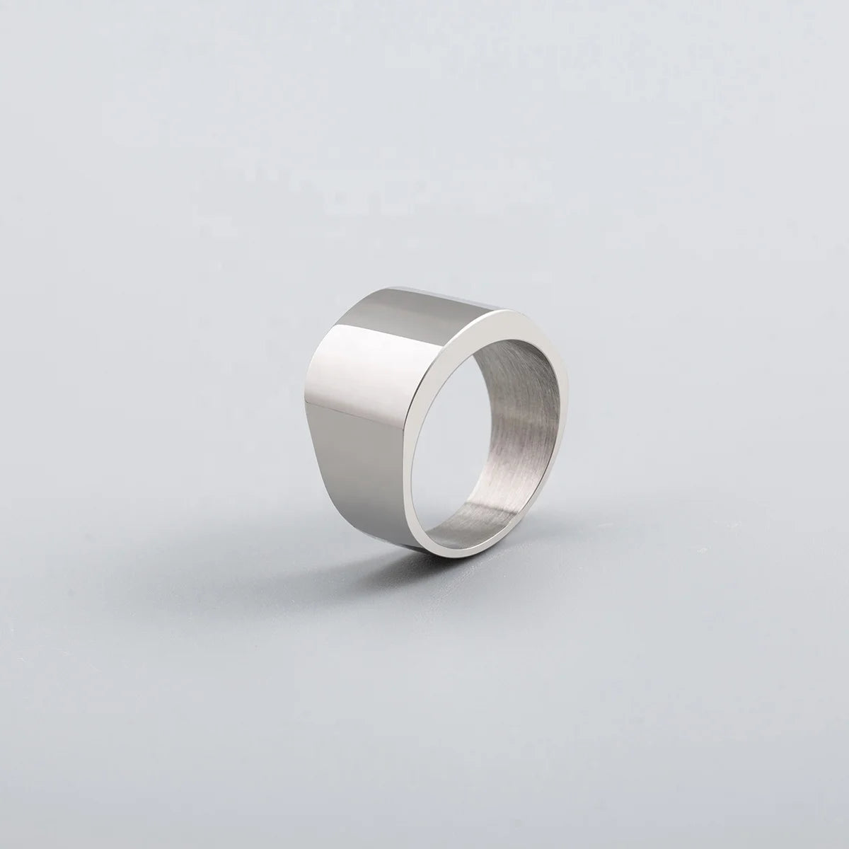 Personality Fashion Minimalist Stainless Steel Waterproof Wide Geometric Smooth Surface Rings for Men