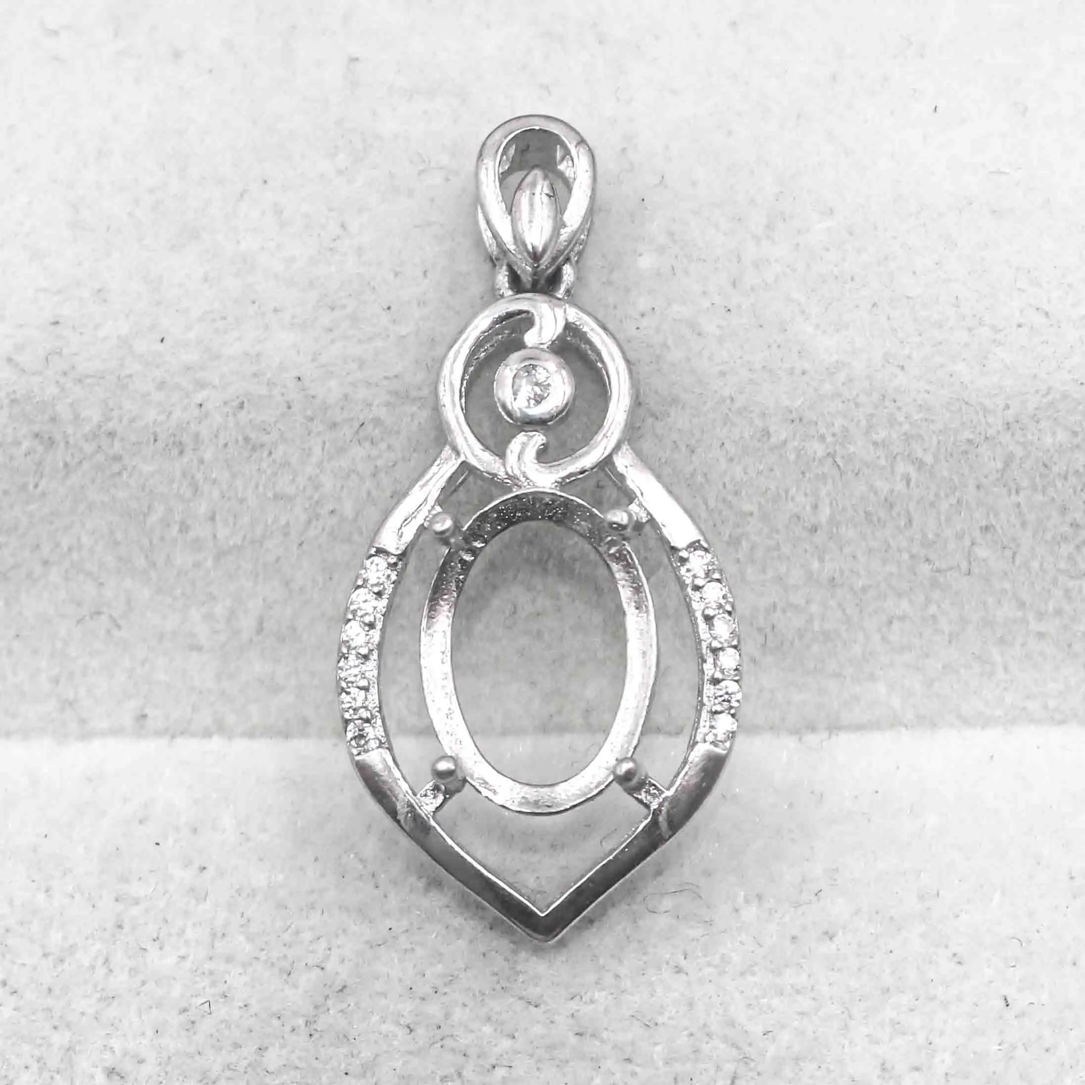 Sterling Silver 10*13mm Semi Mount Pendant Empty Frame Blank Support Setting S925 Base Holder Without Center Stone for DIY Inlay