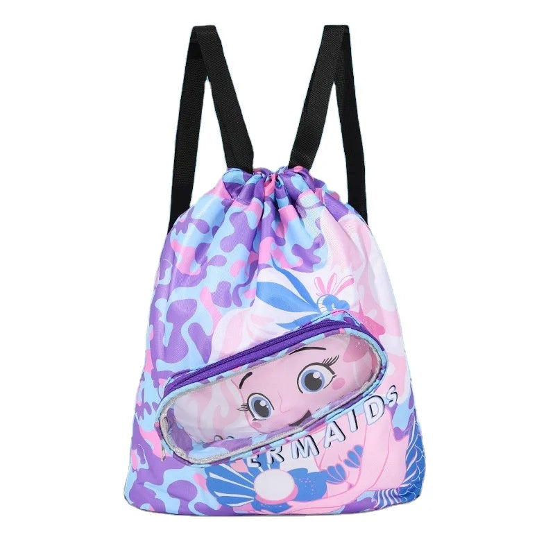 Summer New Fashion Children Drawstring Swimming Bag Dry and Wet Separation Toilet Bag Kids Cartoon Storage Beach Backpack