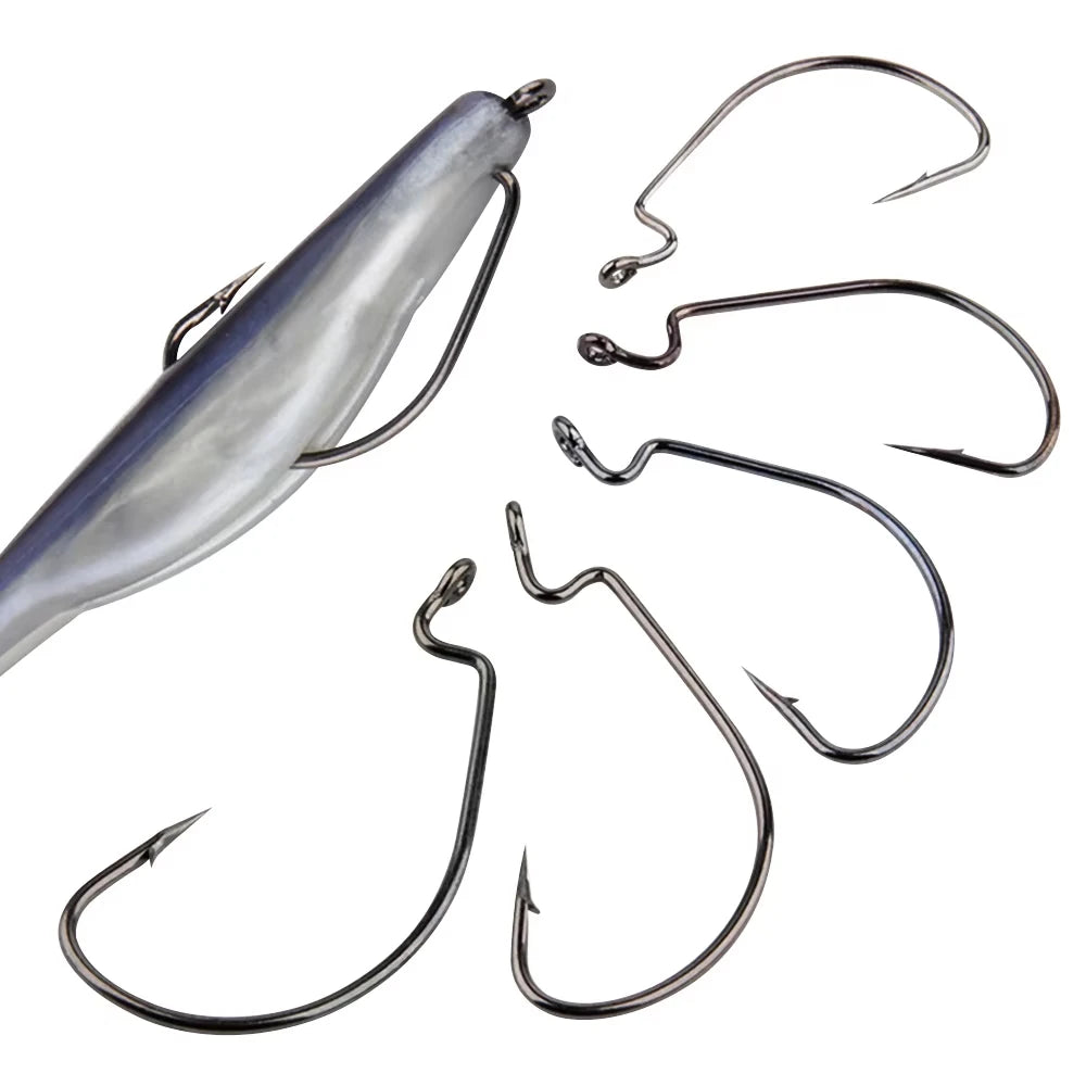 Spinpoler Offset Fishhook for Soft Bait Fish Lure High Carbon Steel Barbed Worm Jerk Fishing Hooks Texas or Carolina Rig Tackle