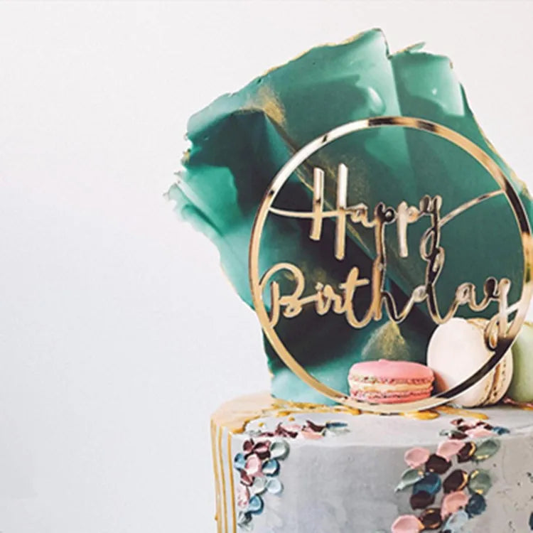 Wholesale Simple Accessories Circle Acrylic Cake Topper Happy Birthday Cake Topper Birthday Decoration