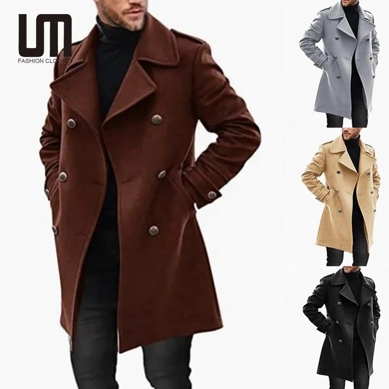OEM Wholesale Hot Selling Fashion Men Stylish Outwear Long Sleeve Pocket Long Jacket Winter Slim Trench Coats