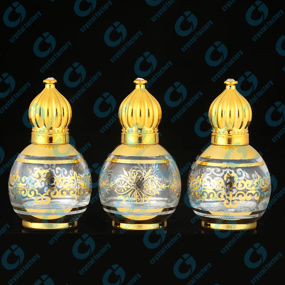 CJ-Roll on UV Printing 15ML Golden Empty Customized Attar Oud Oil Perfume Glass Bottles