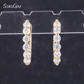 Starsgem Fine Jewelry Christmas Gift Hoops Earrings 9k Solid Yellow Gold Moissanite Gemstone Earrings