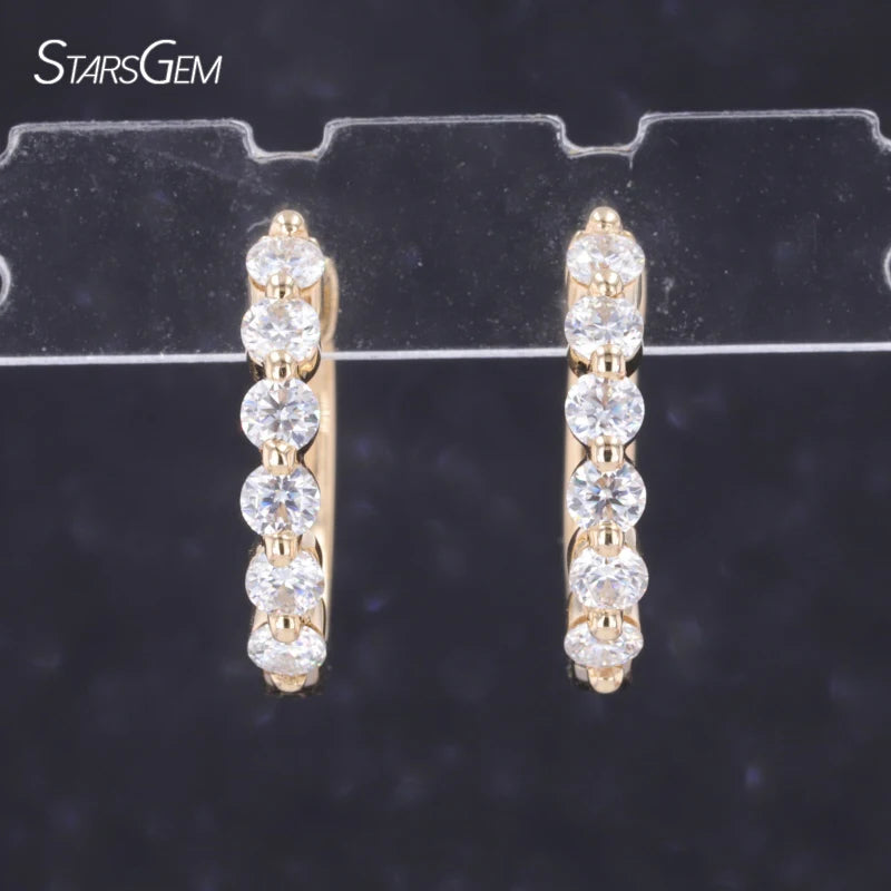 Starsgem Fine Jewelry Christmas Gift Hoops Earrings 9k Solid Yellow Gold Moissanite Gemstone Earrings
