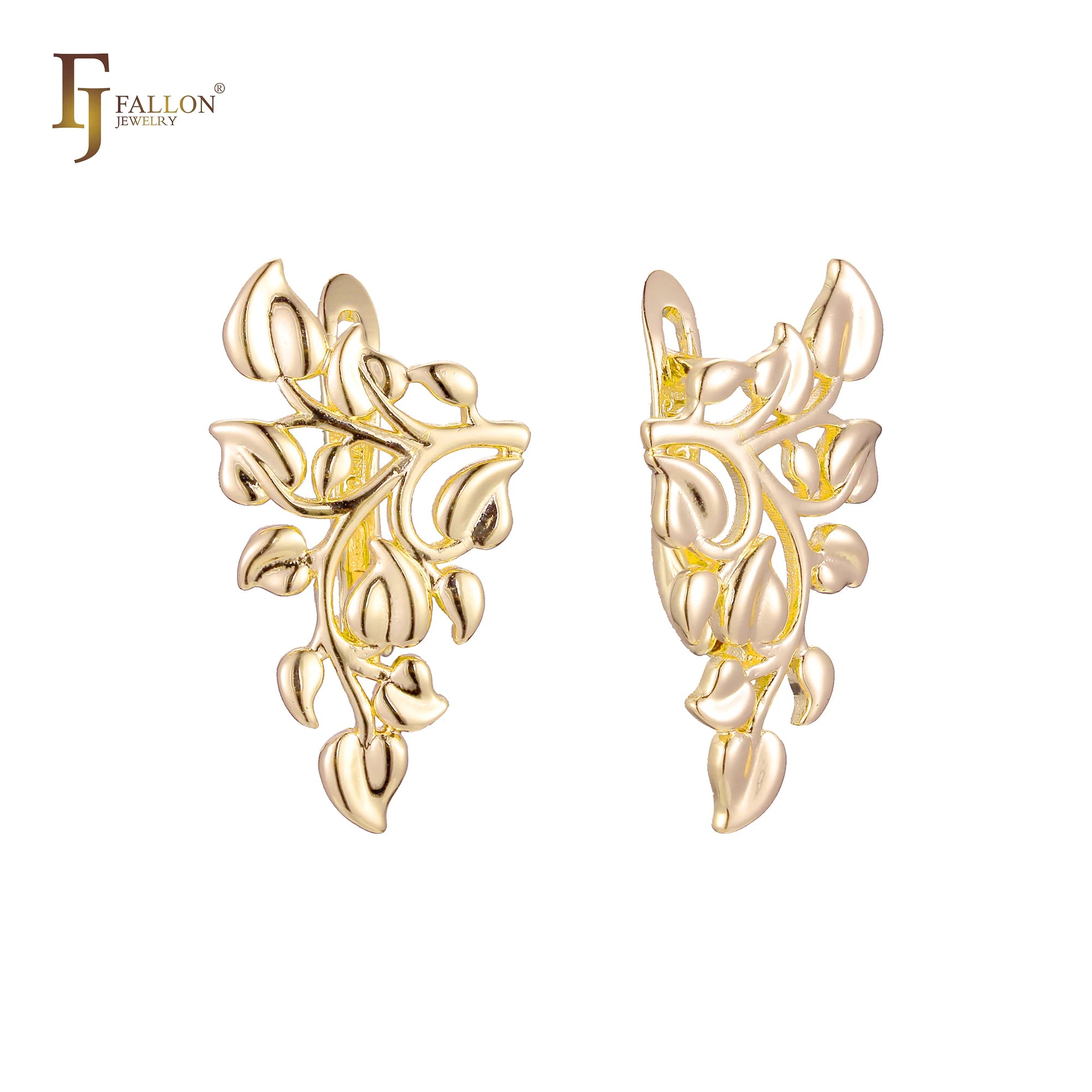 FJ Fallon Fashion Jewelry Thousand Leaves Clip-On Earrings Plated in 14K Gold Brass Based