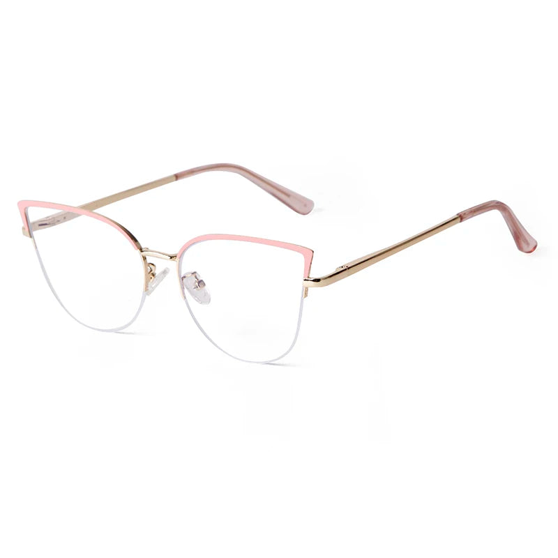 PSTY95881 New Fashion Metal Frame Eyeglasses Cat Eye Spring Hinge Stainless Steel Glasses Women Anti Blue Light Eyewear