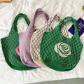 Cute Floral Rose Design Woolen Yarn Crochet Knitting Bag Women's Shoulder Handbags for Girls Ele Floral Pattern Purse Daily Use