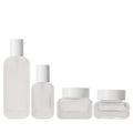 Frosted Essence Glass Bottle 30-100ml Lotion Bottle 50g square Cream Jar Cosmetics Glass Set White Cap Bottle