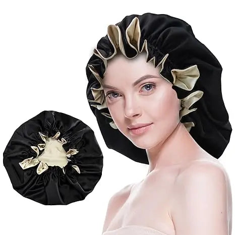 Satin Striped Double Layer Reversible Sleeping Bonnet for Unisex Four Seasons Long Curly Braid Hair