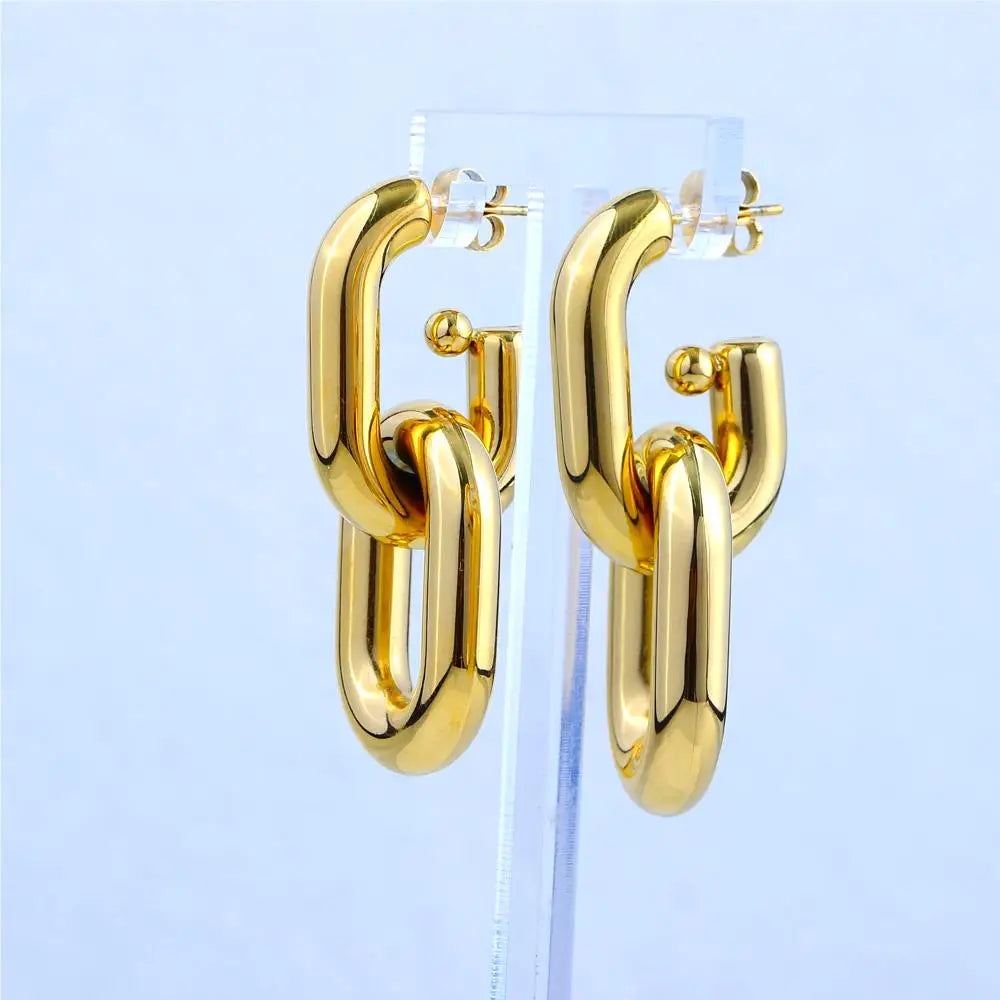 Fashionable Stainless Steel Chain Link Buckle Earring Jewelry Female Irregular Light Weight Minimalist Earrings for Daily Wear