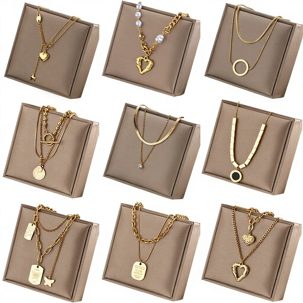 Fashion Stainless Steel Double Necklace Waterproof 18k Gold Plated Heart Butterfly Stainless Steel Multi Layer Necklace