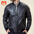 Men's Black Custom Genuine Leather Regular Style Fashion Jacket Zipper up Side Pocketes Winter Jacket for Men