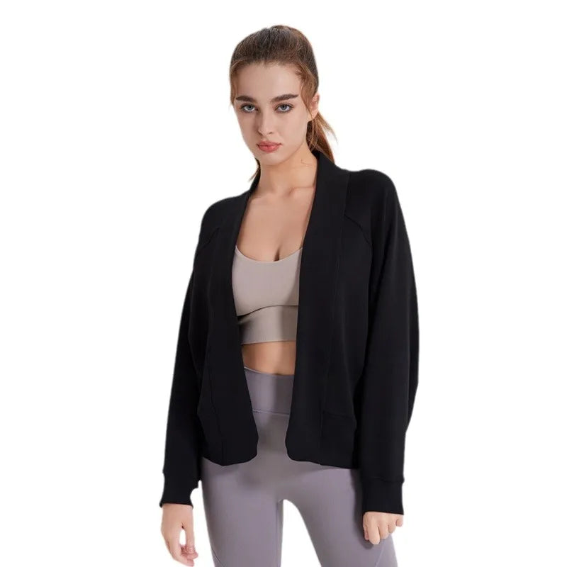 Air Layer Autumn and Winter Exercise Coat Women's Overall Breathable and Loose Yoga Cardigan Casual Sweatshirt