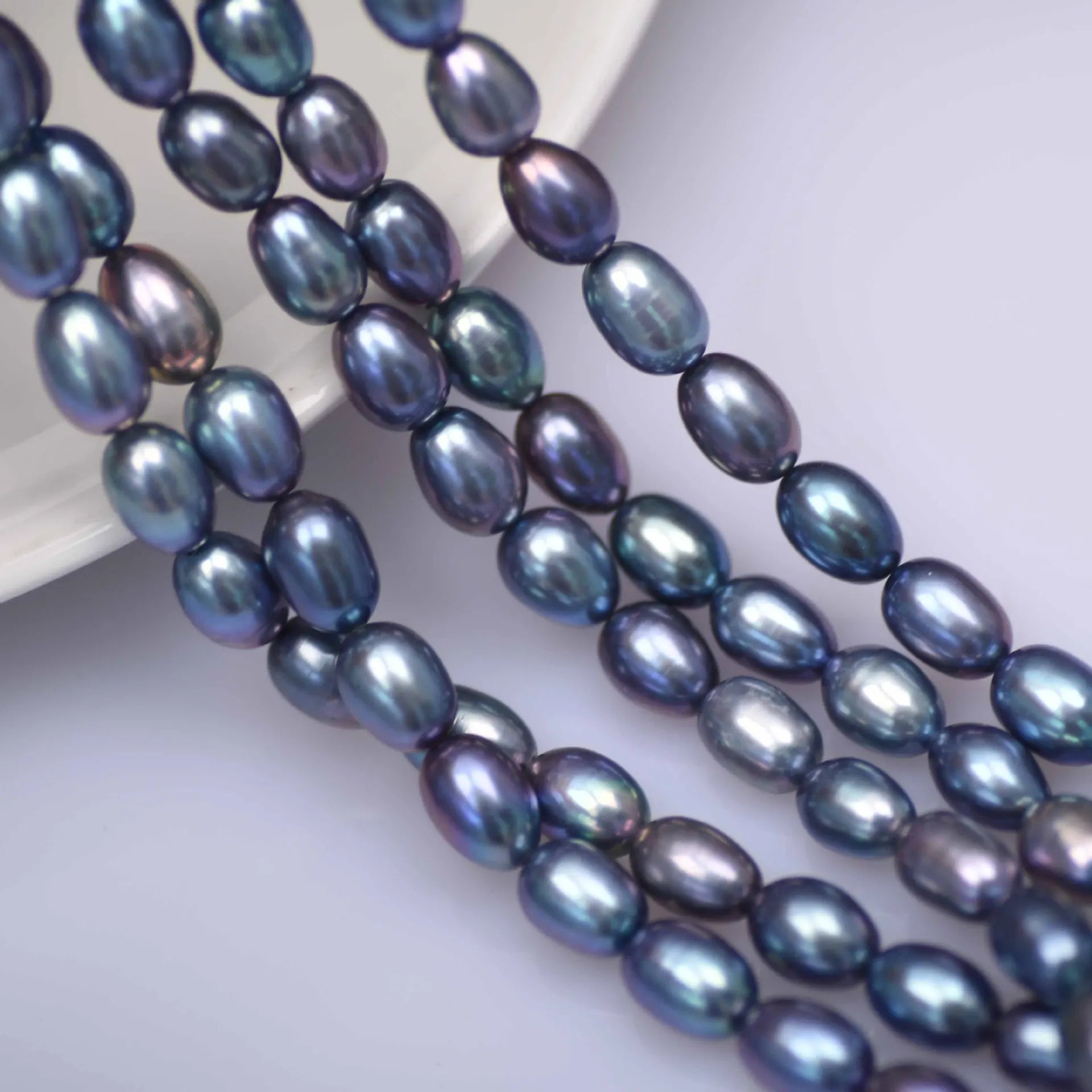 Wholesale Natural 7-8mm Dyed Black Rice Shape Freshwater Pearl Strands for DIY Jewelry