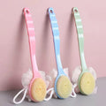 Shower Body Brush With Bristles and Loofah Bath Mesh Sponge With Curved Long Handle for Skin Exfoliating Bath