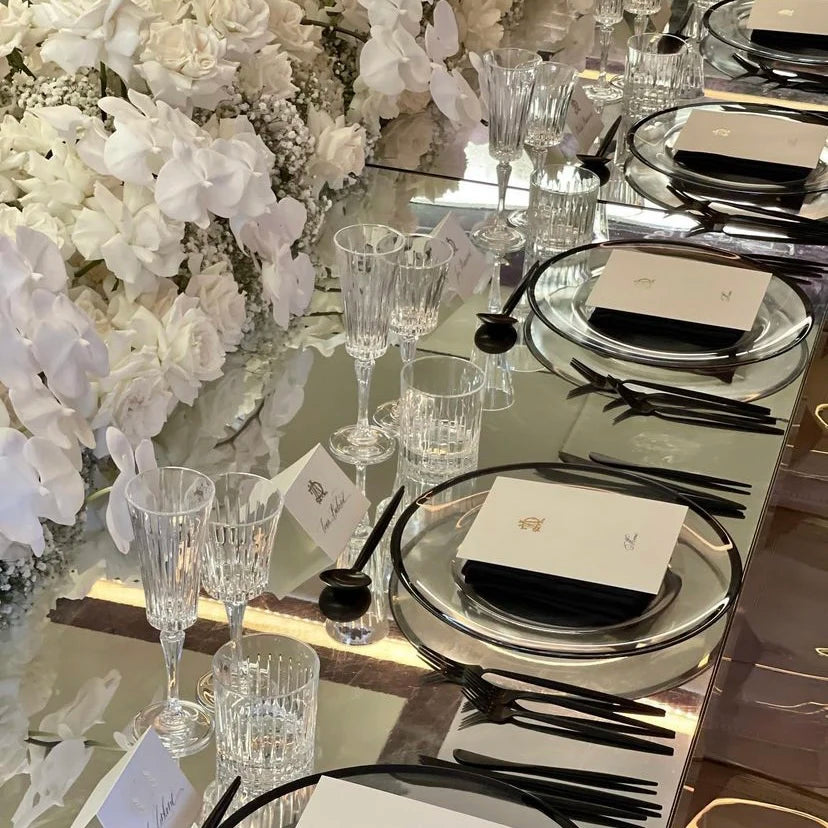 Plate115 Luxury Glass Transparent Clear Black Brim Charger Plates for Wedding Decoration
