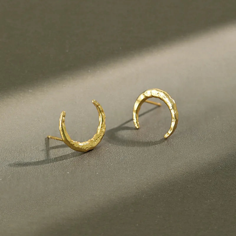 S925 Sterling Silver Lava Texture Gold Earrings Moon Simple Stud Earring Designer Earrings Women Luxury Jewelry