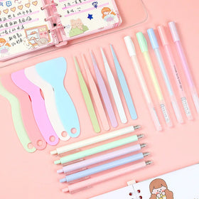 4 Pieces of Handbook Tool Set Glue Pen + Utility Knife + Tweezers + Shovel DIY Decoration Materials for Students and Children