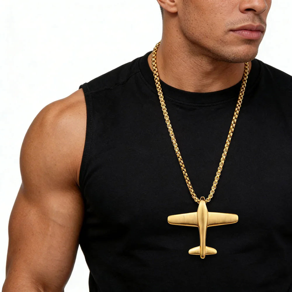 Festive Party Premium Jewelry Gift Accessories Wholesale Die Casting Airplane Pendant Stainless Steel Gold Plated Necklace