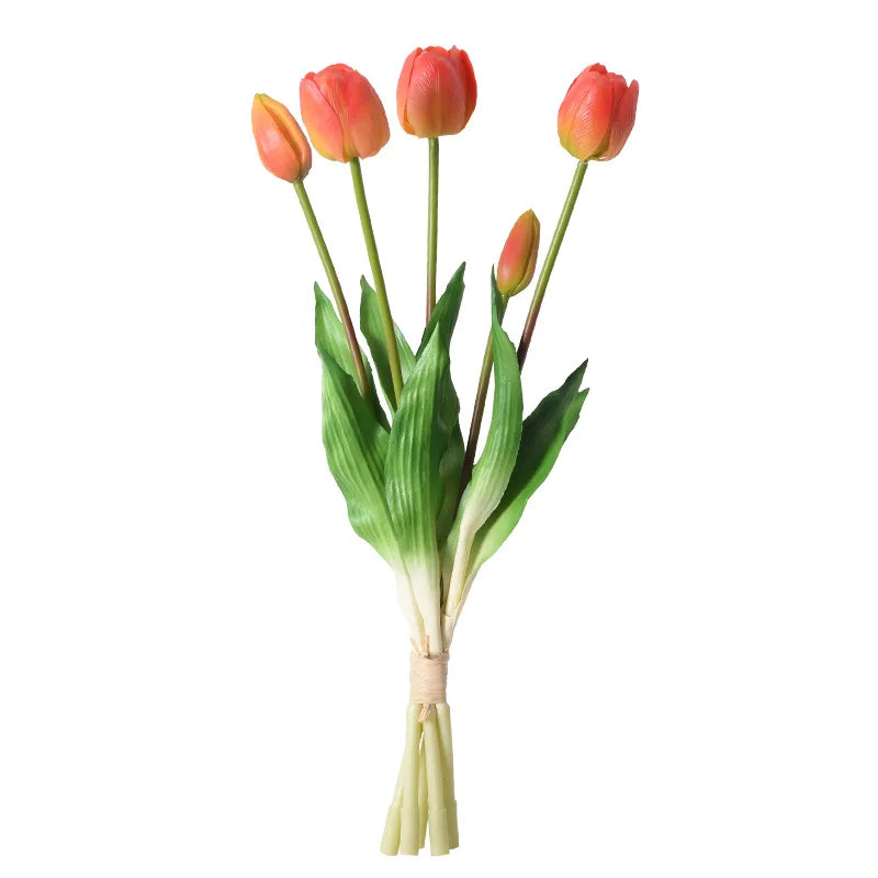 DREA Reall Touch Tulip Flower Arrangement Artificial Flowers 5 Heads Tulip Bouquet Silicone Flowers Wedding Home Decor