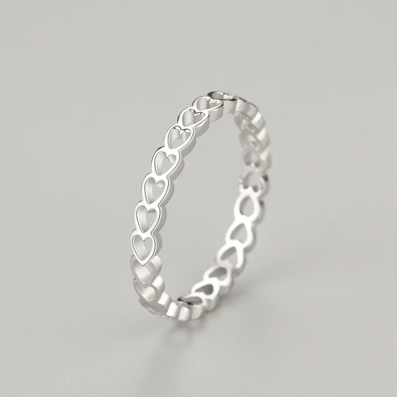 Fashionable Heart Shaped Hollow Design Ins Style Ring Trendy Sterling Silver Simple Ring for Women