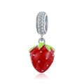 925 Sterling Silver Summer Dangle Charm Red Strawberry Beads Fit for DIY Bracelets SCC1537 Fine Pendants & Charms Silver Jewelry