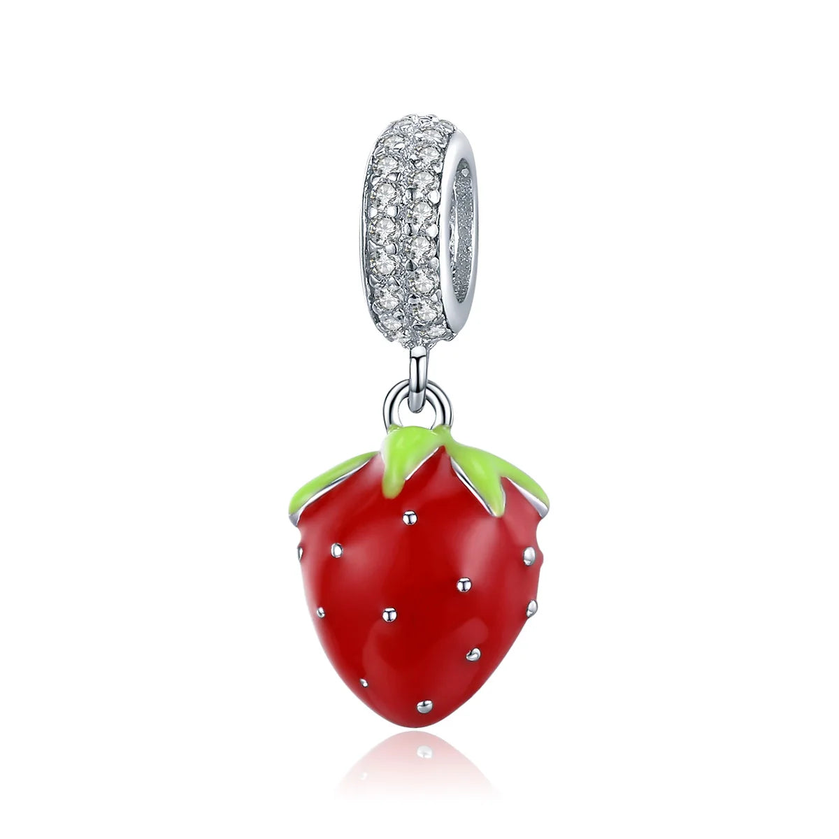 925 Sterling Silver Summer Dangle Charm Red Strawberry Beads Fit for DIY Bracelets SCC1537 Fine Pendants & Charms Silver Jewelry