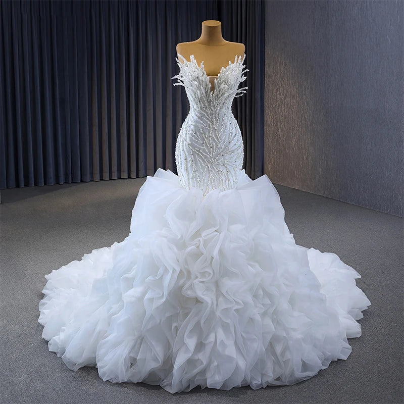 Customized Vocal Solo Performance Dress Tubeless Fishtail Bubble Skirt Luxury Long Tail Toast Suit Rsm231040