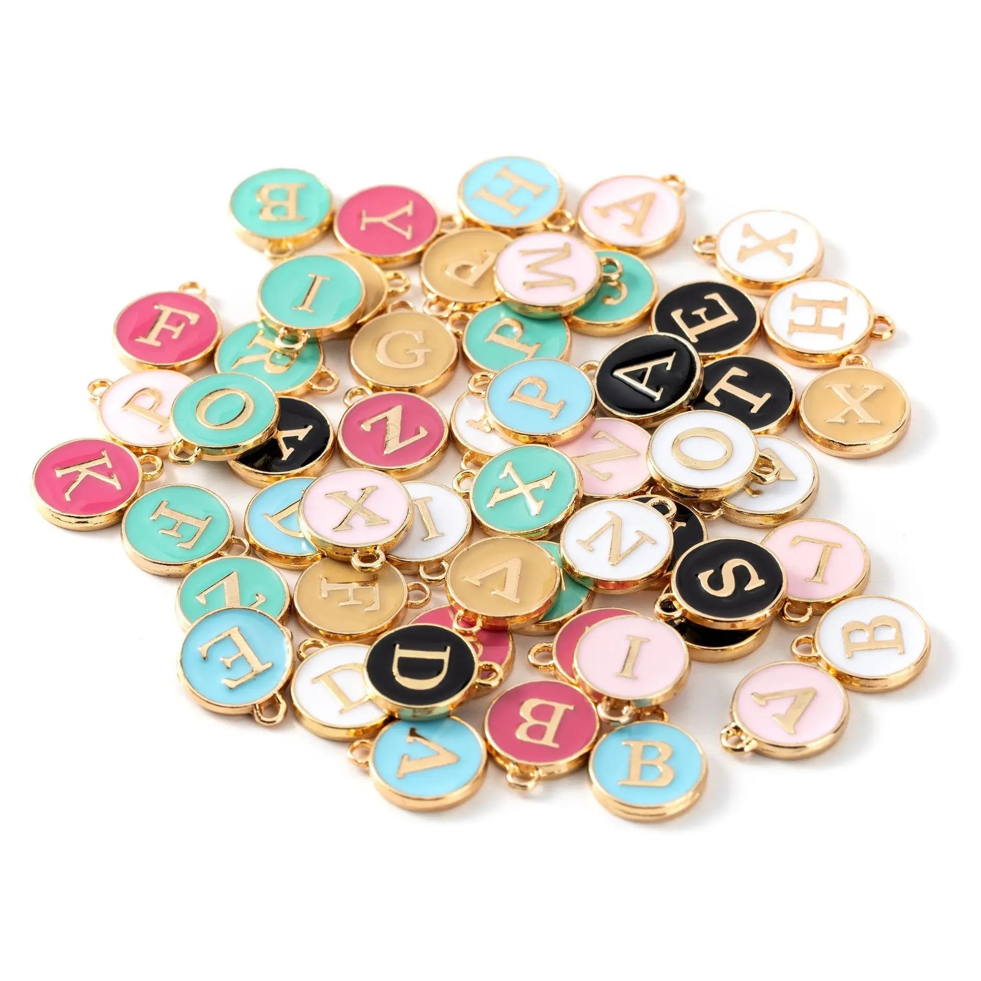 Colorful Dripping Oil 26 English Letters Alloy Double-sided Ear Necklace Bracelet Diy Accessories Pendant for Jewelry