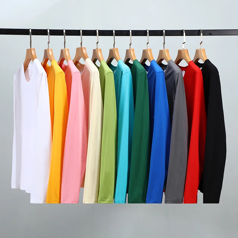 OEM Men's Long Sleeve OverSized 200Gsm Cotton T-Shirts Custom Logo Printed Neck Blank Formal Solid 200Gsm Knitted Material