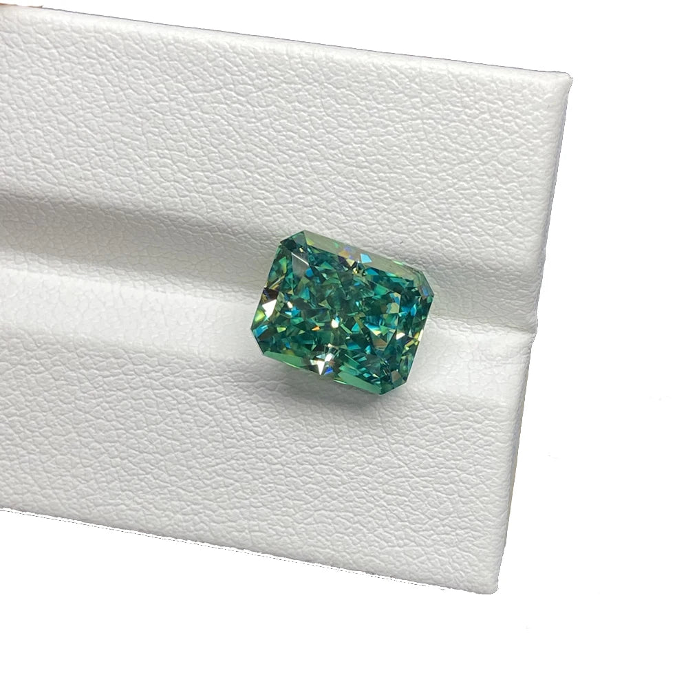 Green Color Ice Crushed Cut  Radiant Shape Lab Created Moissanite Diamond Loose Gemstone