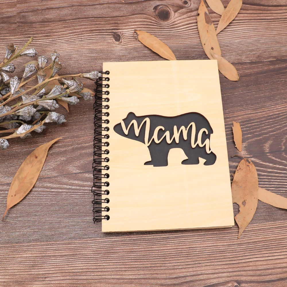 Mama Bear Bamboo Cover Notebook | Custom Gift for Moms