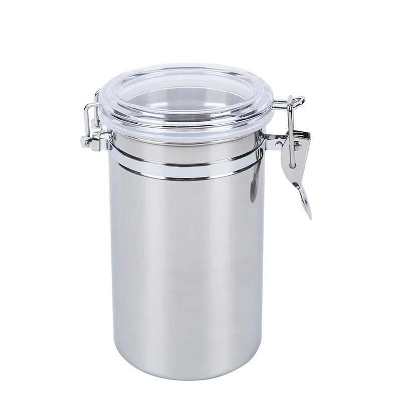 Coffee Storage Sealed Tank Stainless Steel Transparency Storage Jar Coffee Tea Sealed Jar Kitchen Coffee Bean Storage Containers