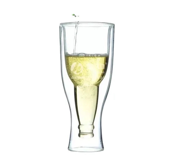 Upside Down Beer Bottle Shaped Double Wall Borosilicate Glass Cup Double Walled Glass Tumbler for Beer