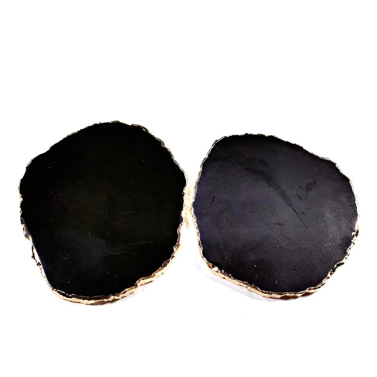 Natural Stone Slices Tray Cup Coasters Hot Sale Black Obsidian Gemstone Crystal Cup Coasters Dish
